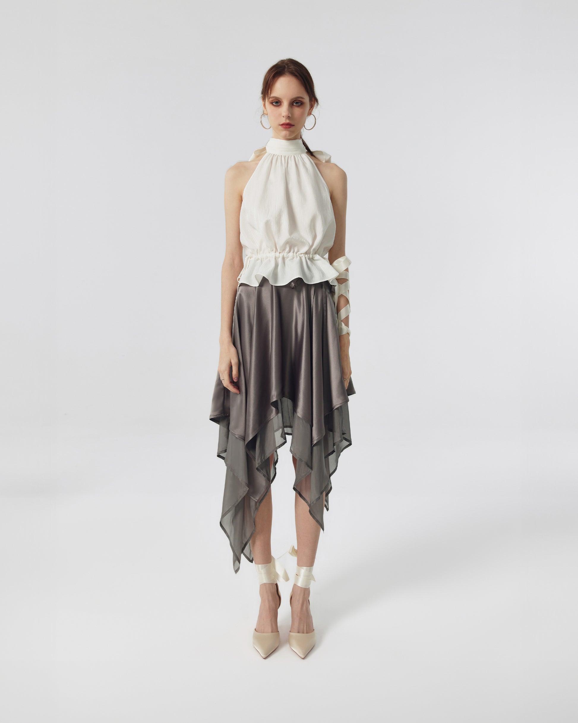 Ophelia Silk Halter Neck Peplum Top image 2