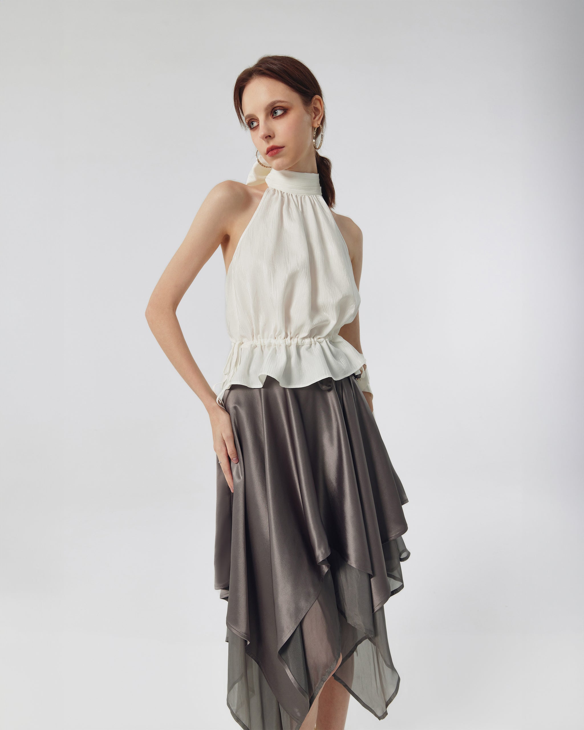 Ophelia Silk Halter Blouson Top – X-U