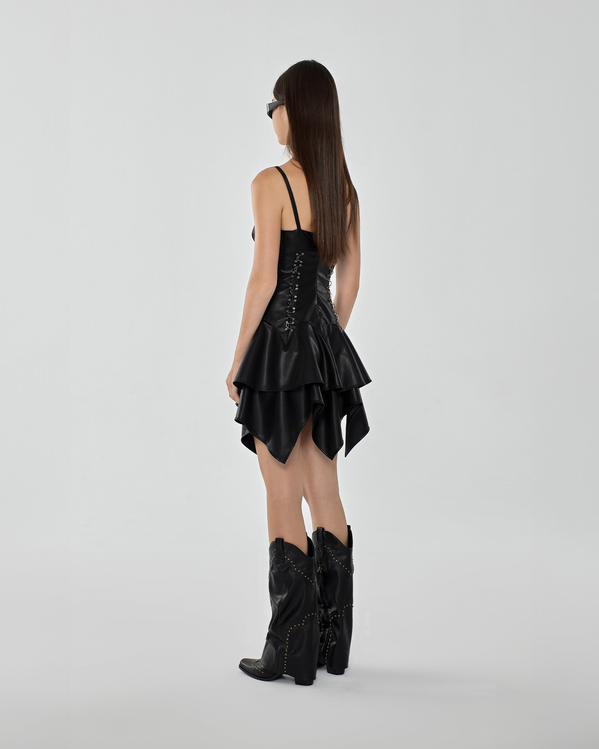 Alessia Corset Peplum Leather Dress