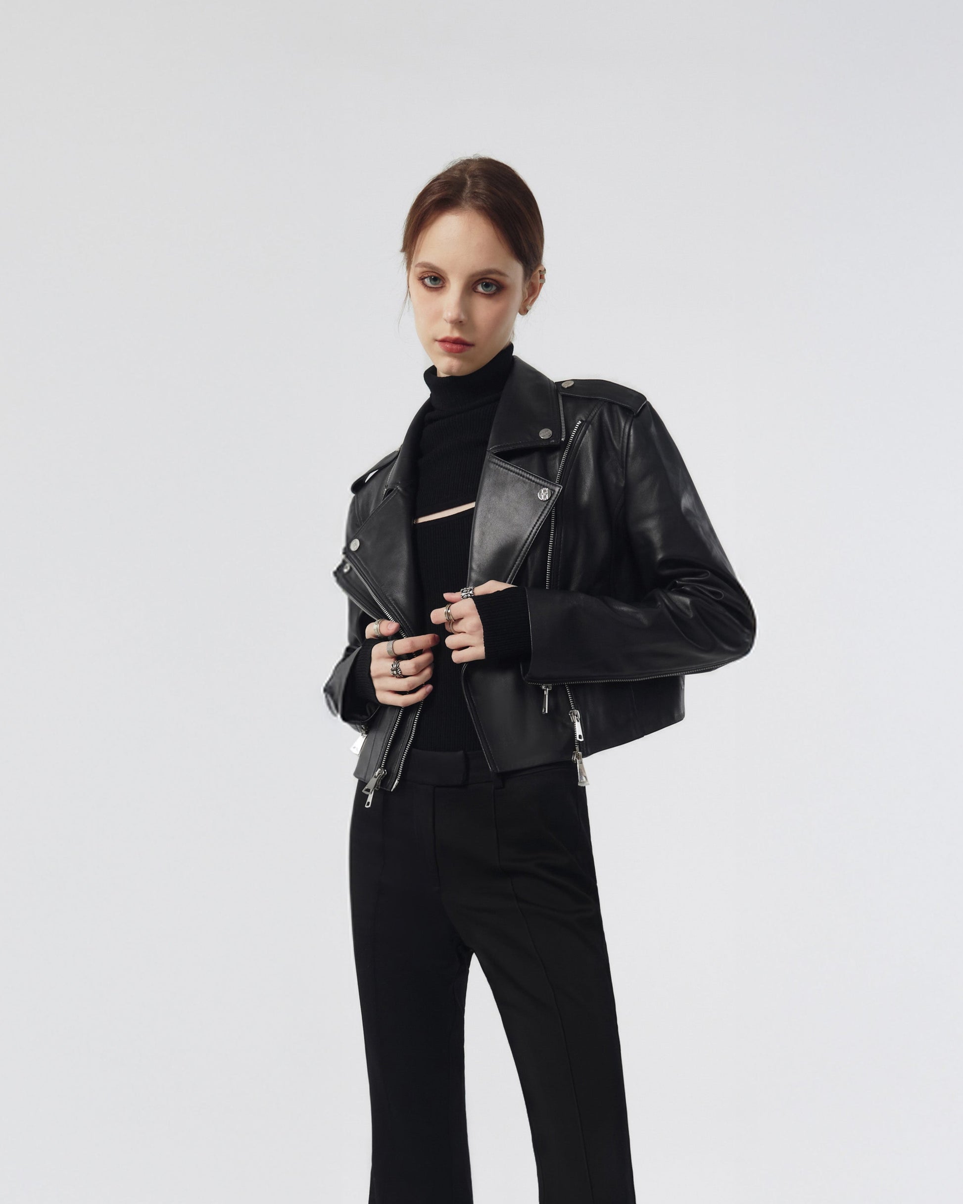 Estella Double Lapel Biker Leather Jacket