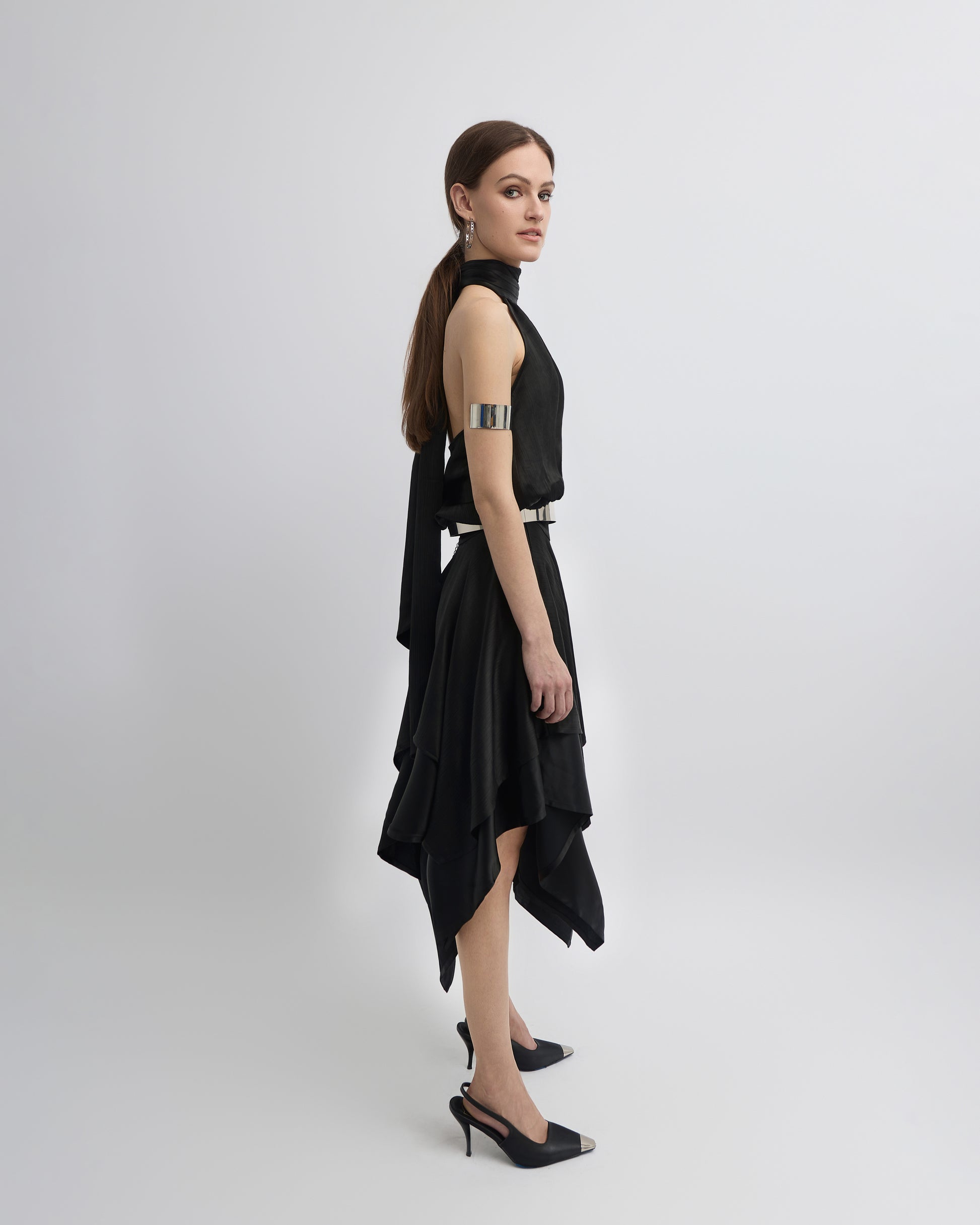 Celeste Halter Scarf-Hem Dress