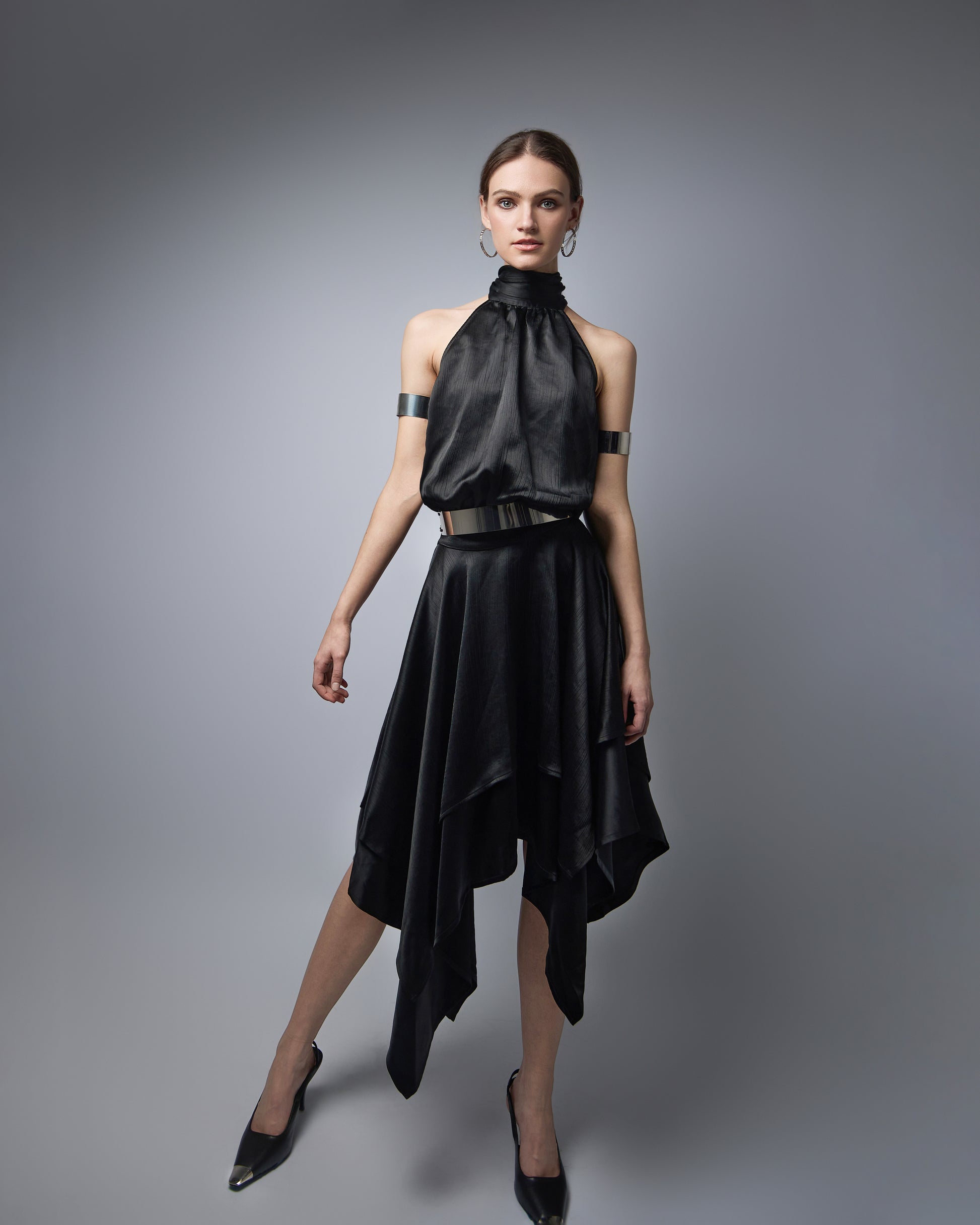 Celeste Halter Scarf-Hem Dress