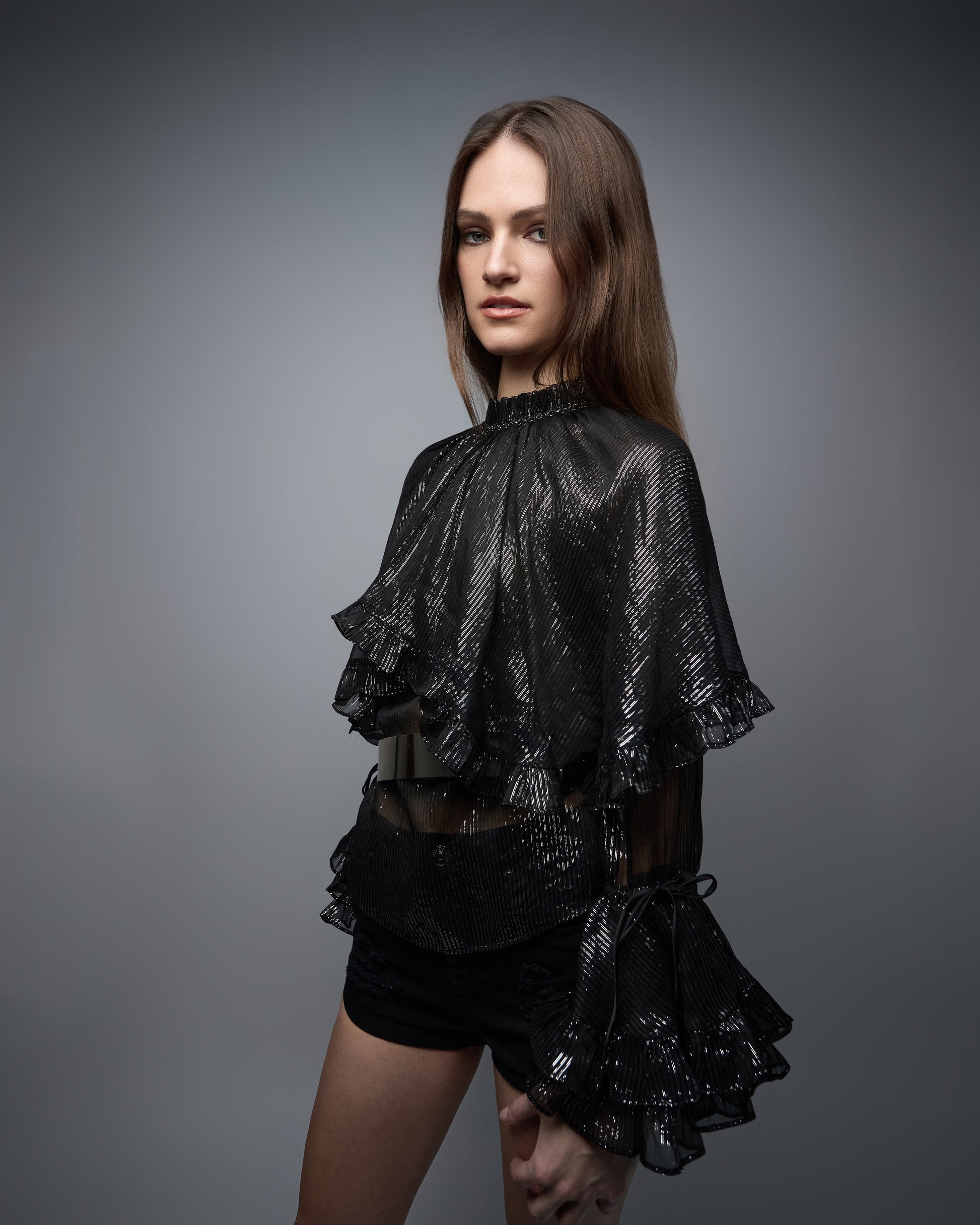 Cyra Chiffon Cape Blouse