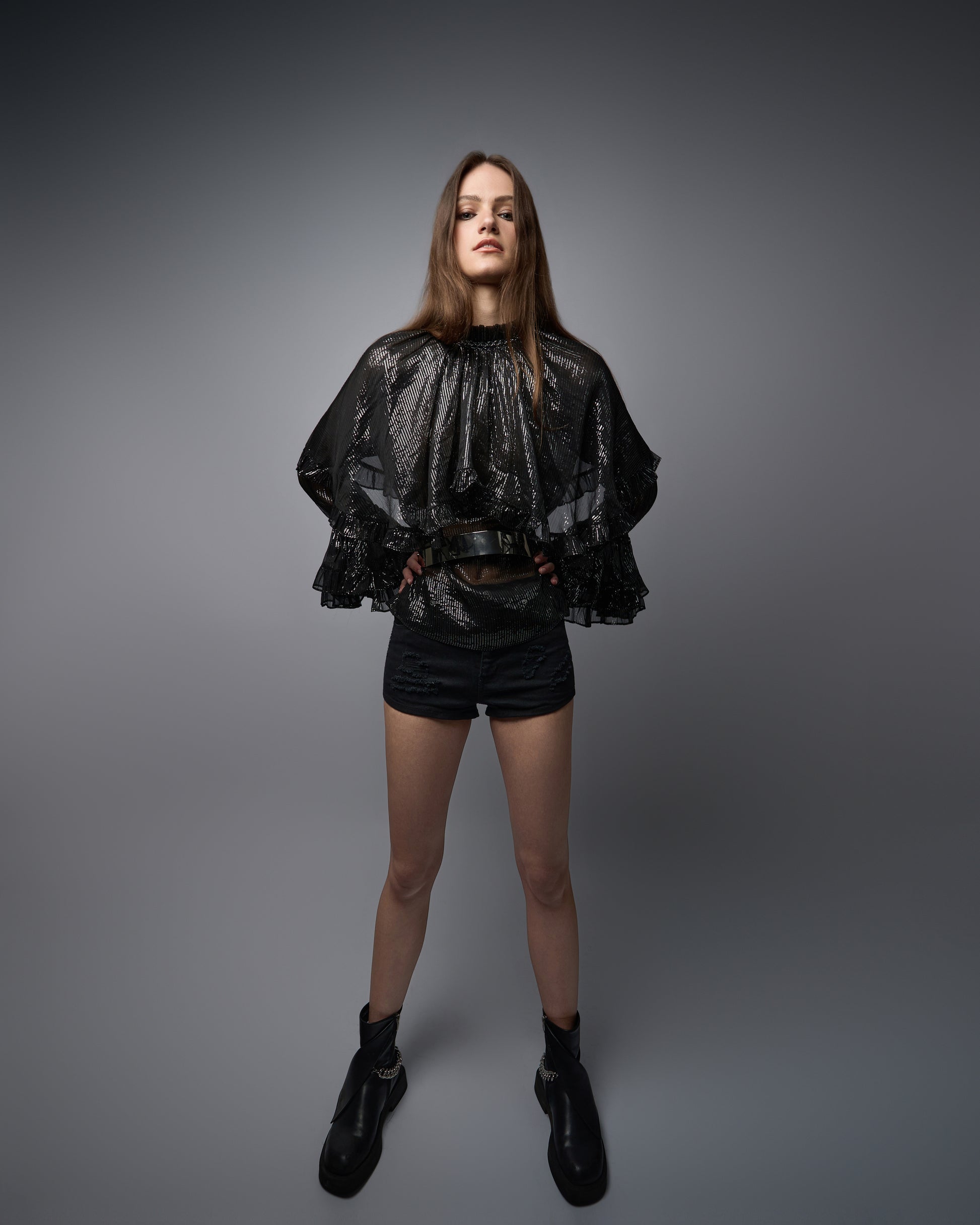Cyra Chiffon Cape Blouse