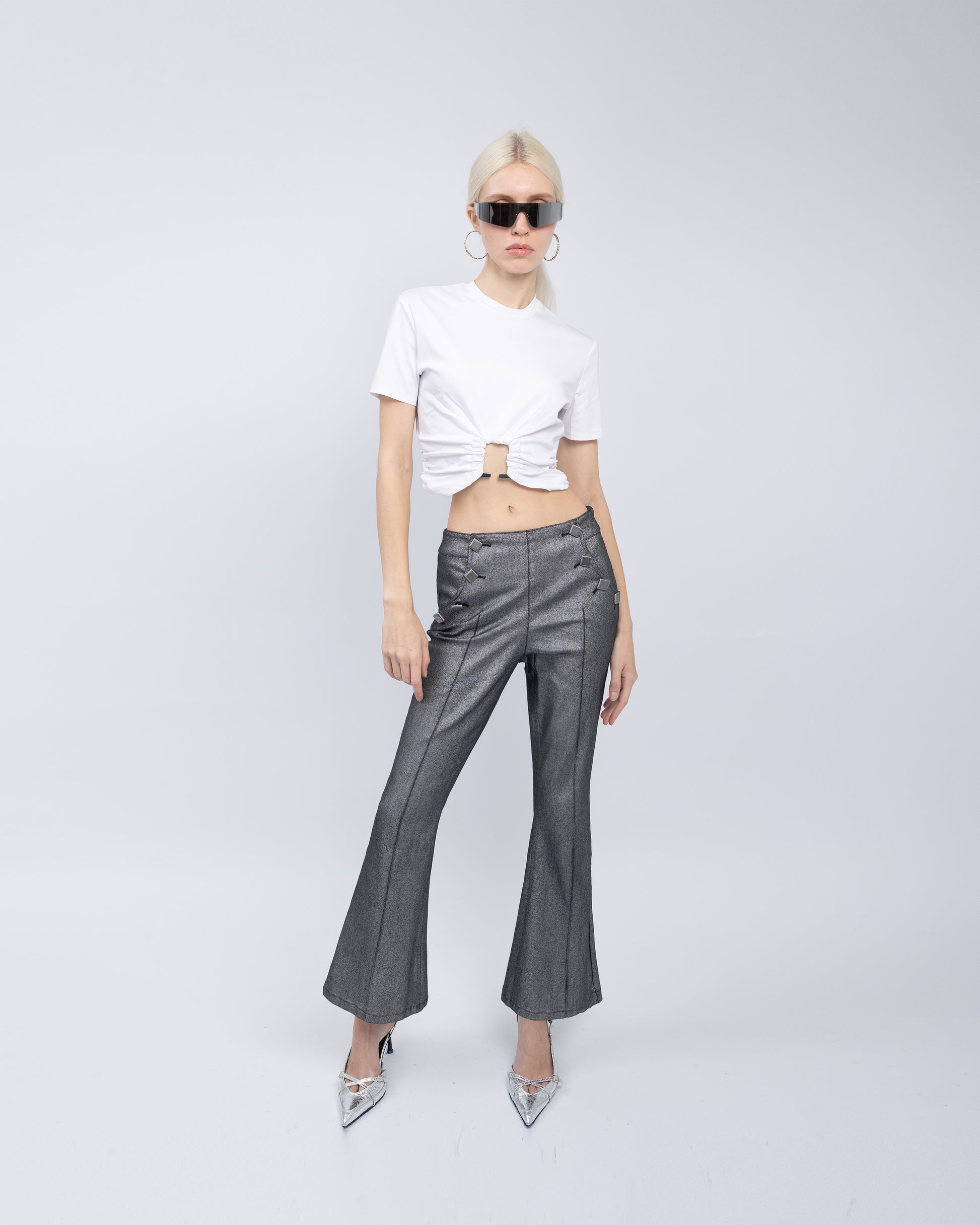 Galaxy Metallic Flared Jeans