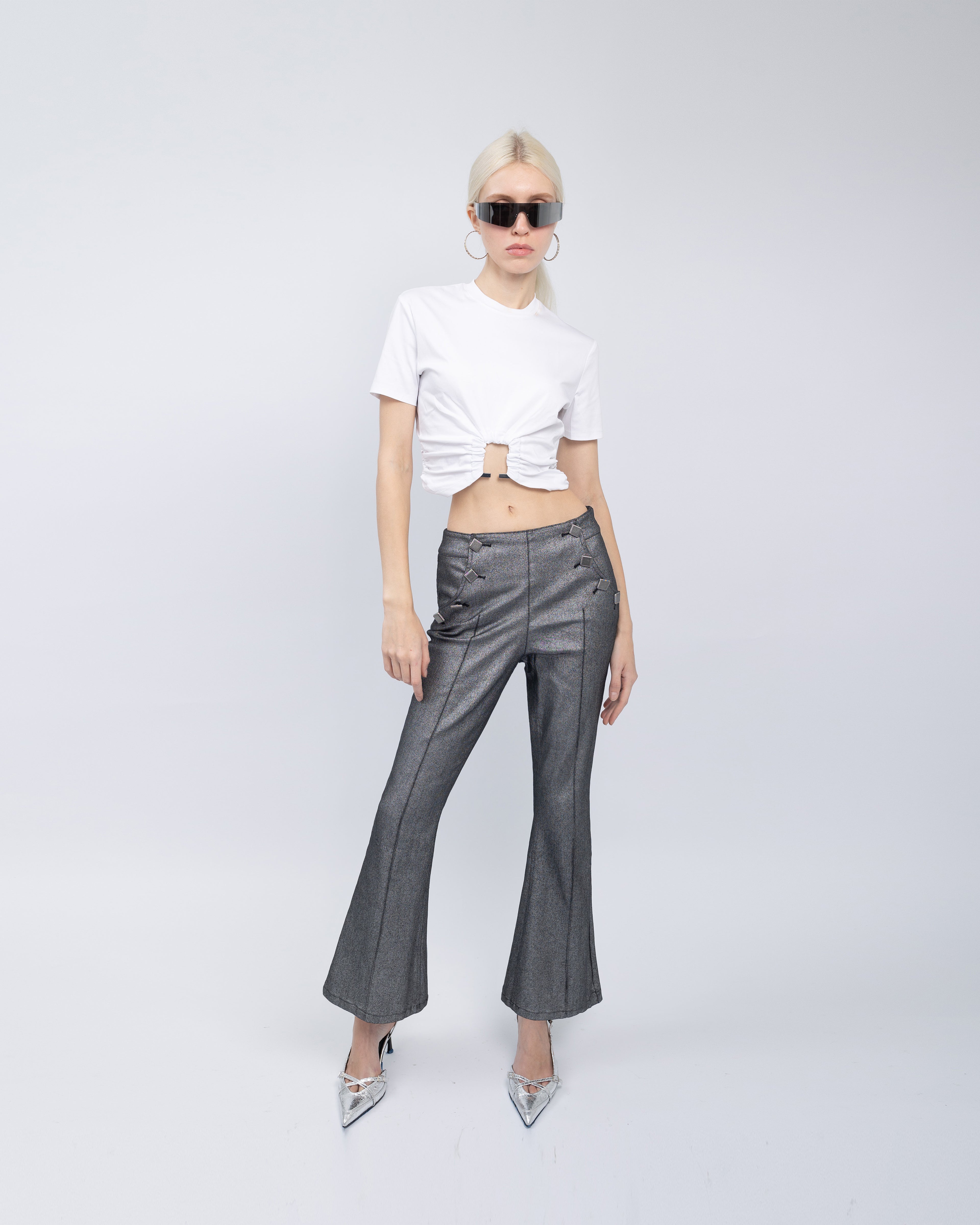 Galaxy Metallic Flared Jeans