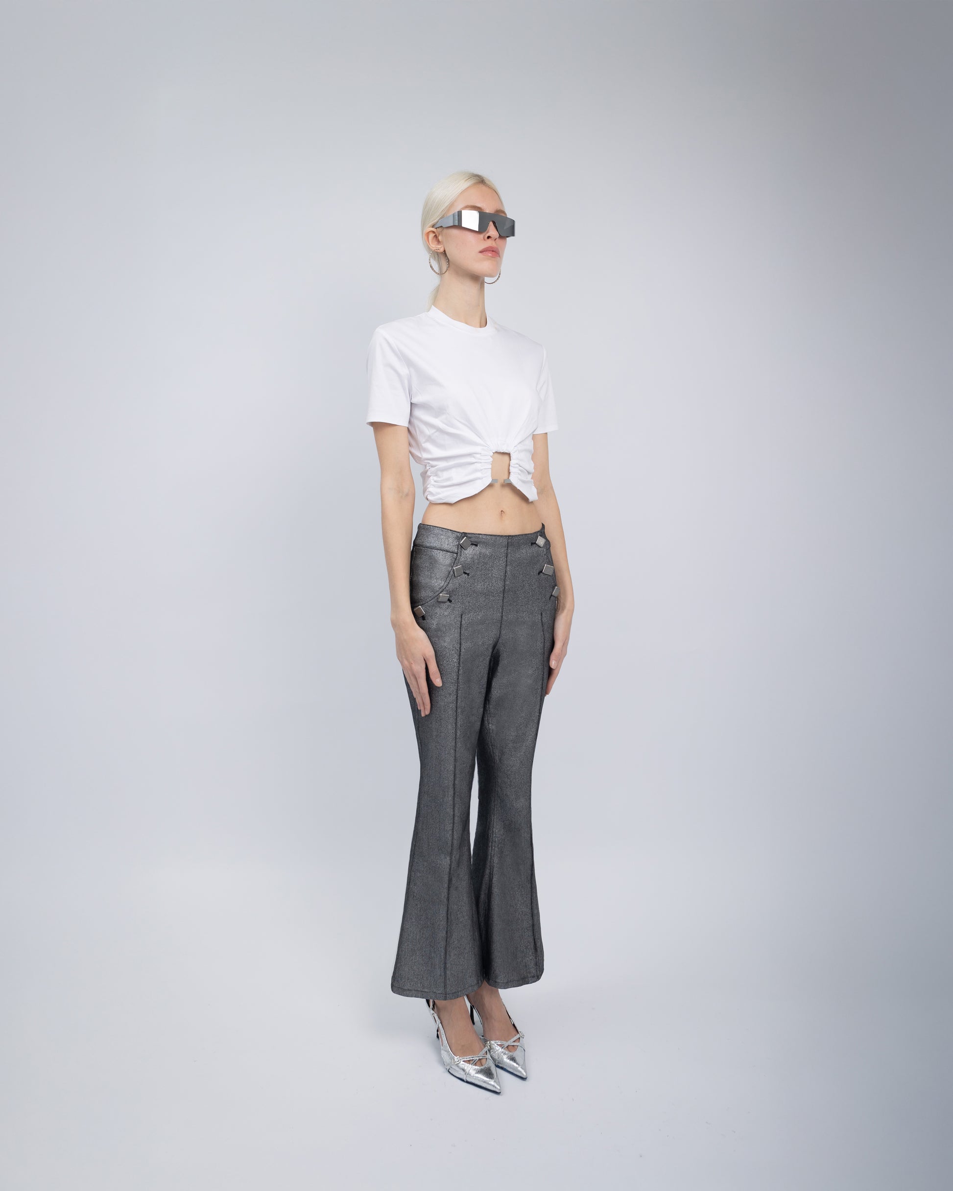 Galaxy Metallic Flared Jeans