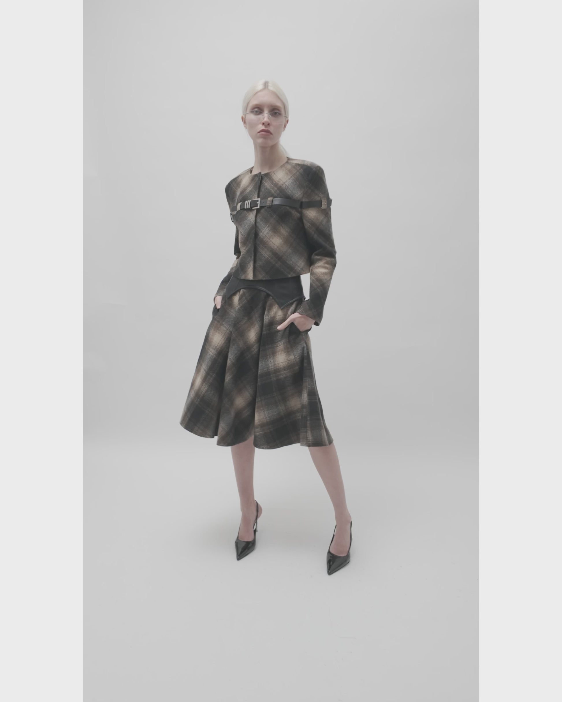 Arebella Plaid Skirt with Leather Waist Cincher
