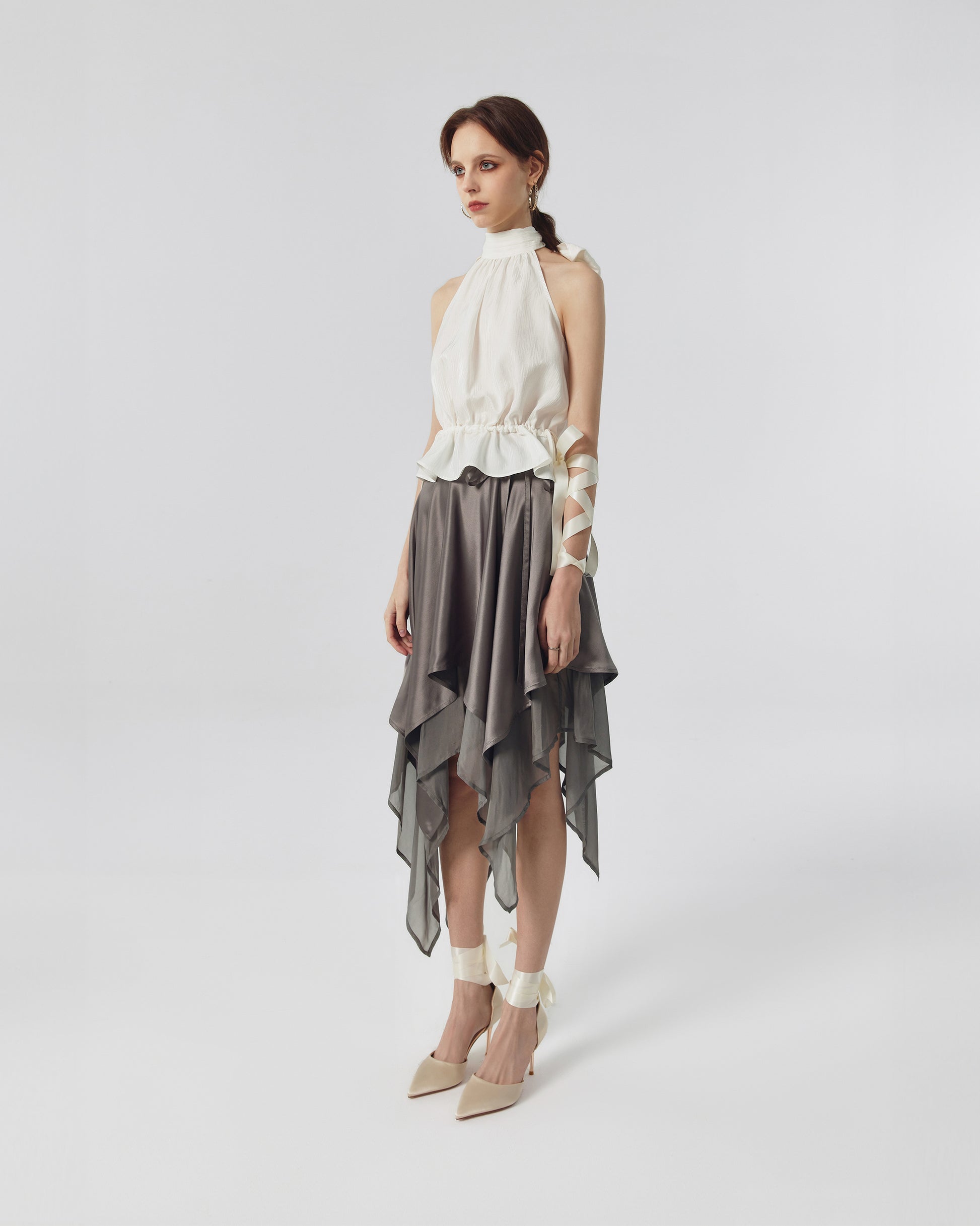 Ophelia Silk Halter Neck Peplum Top image 3