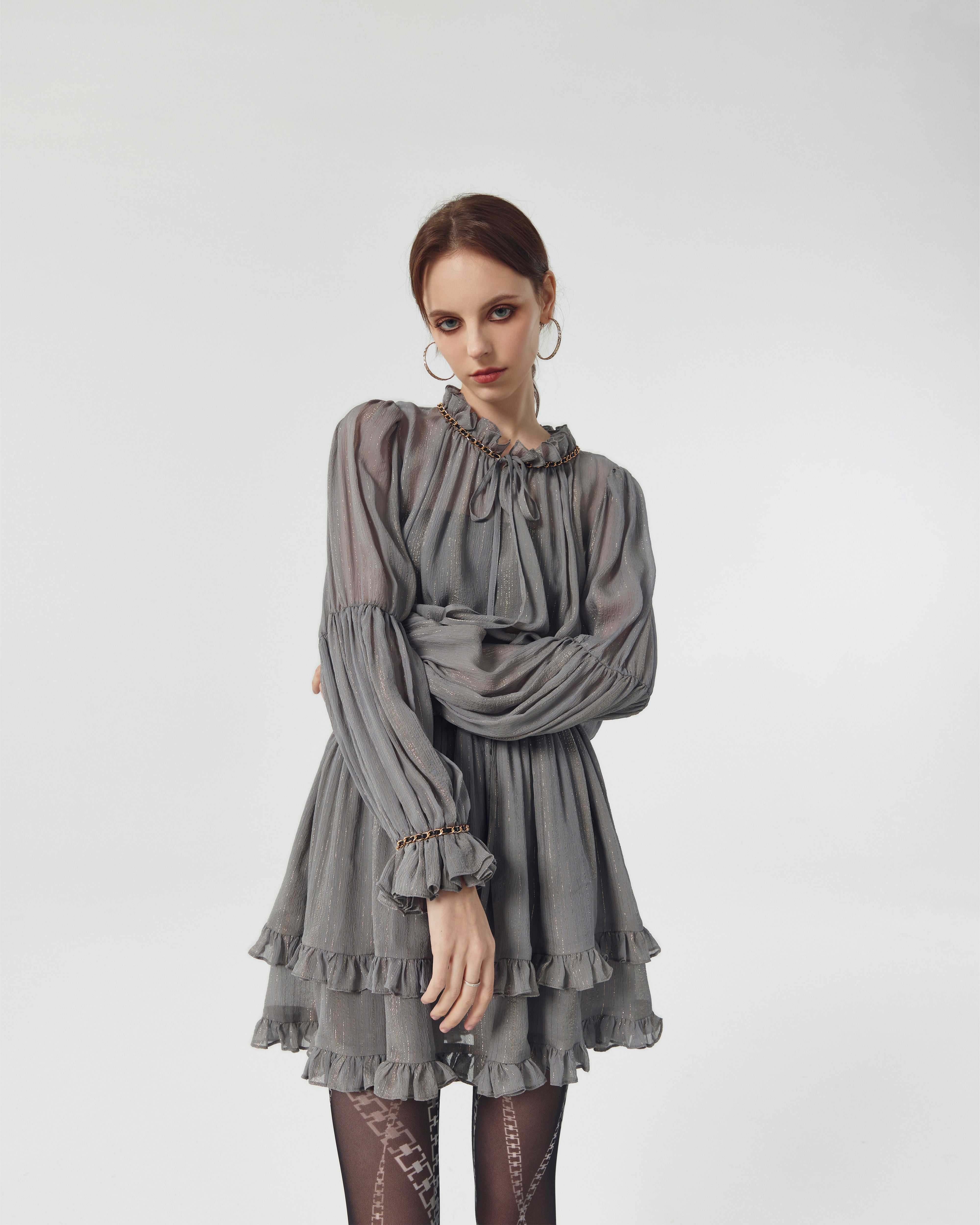 ペリキュール　chiffon gathering blouson 新品未使用 pellicule ribbon gather lib blouson グレー