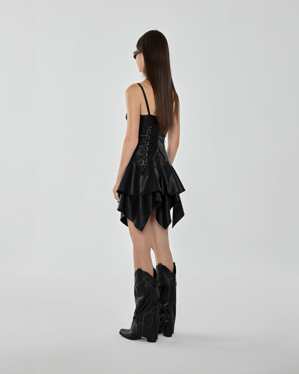 Alessia Corset Peplum Leather Dress