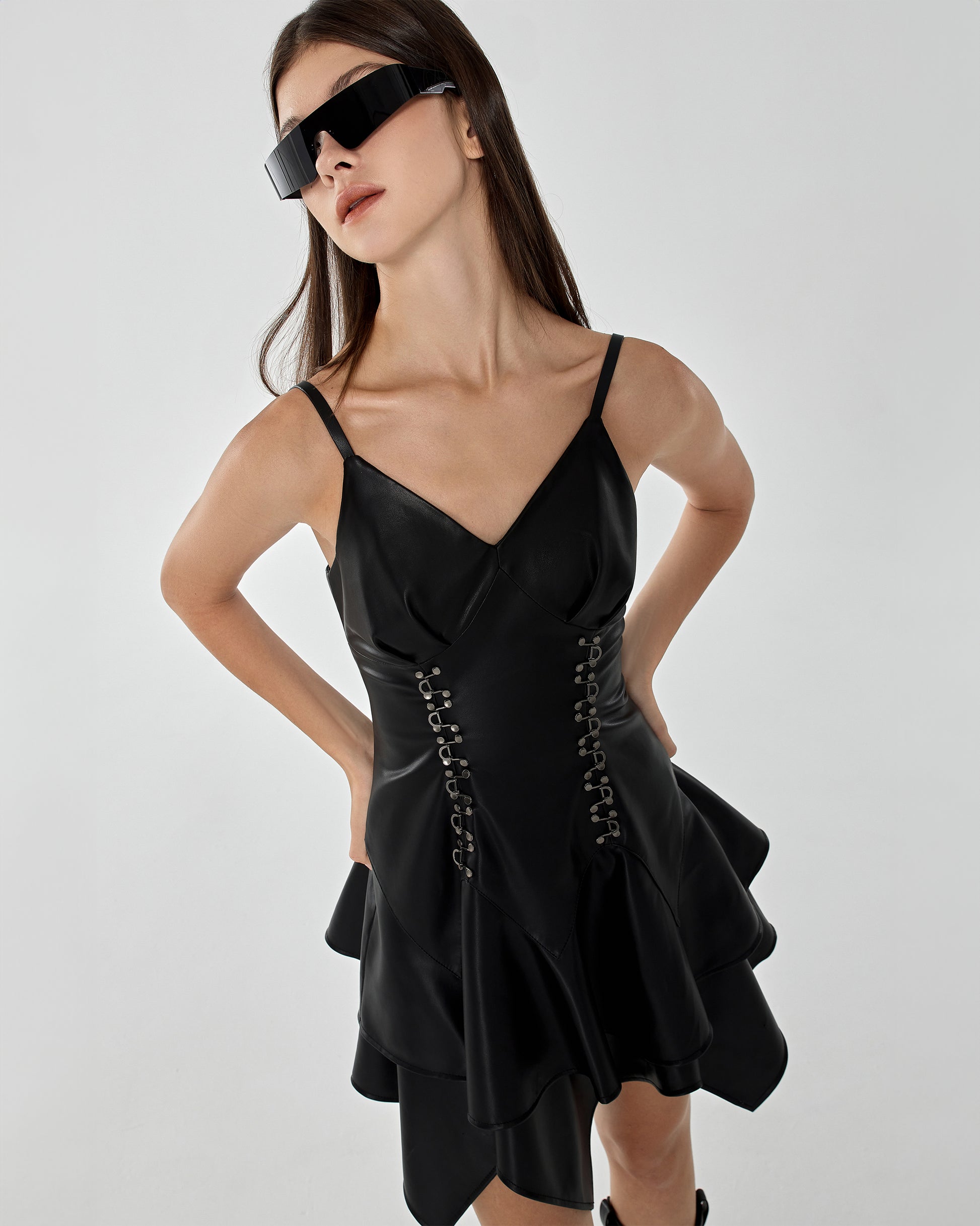Alessia Corset Peplum Leather Dress