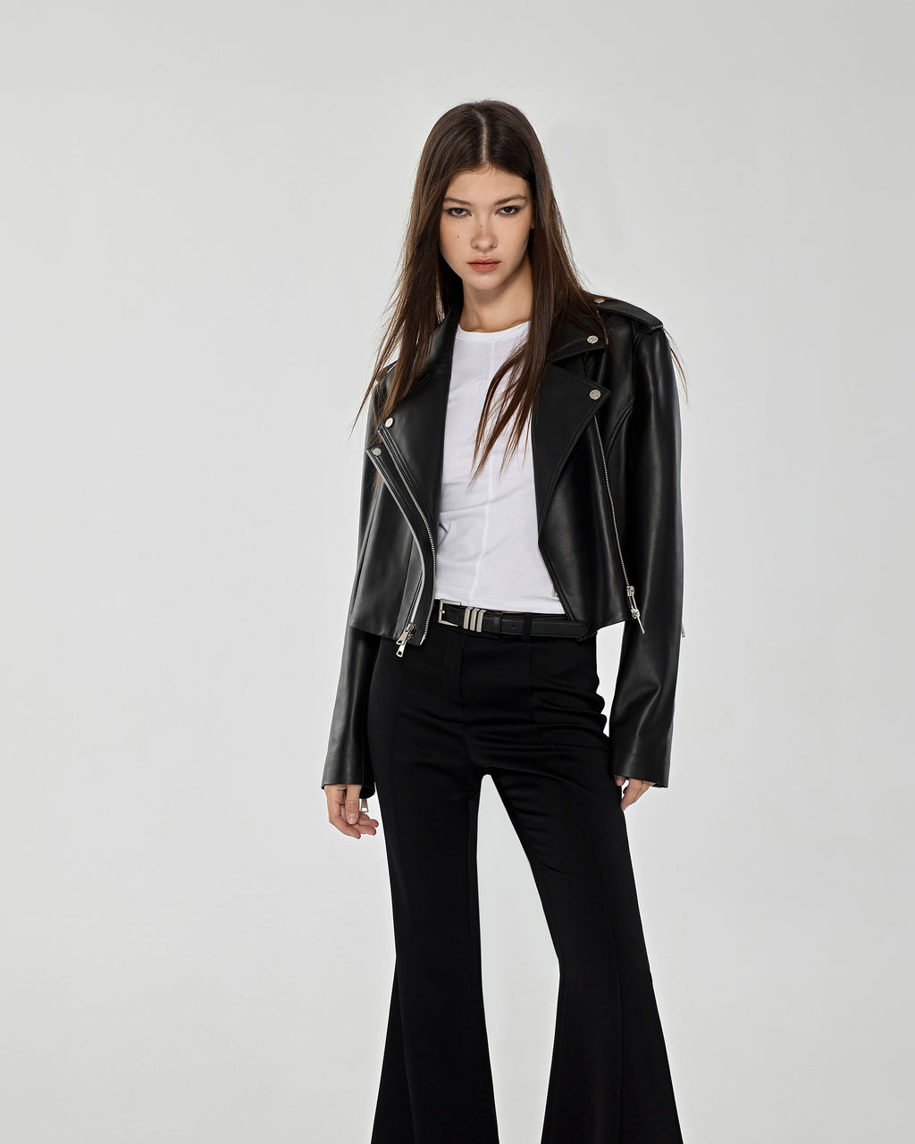 Estella Double Lapel Biker Leather Jacket