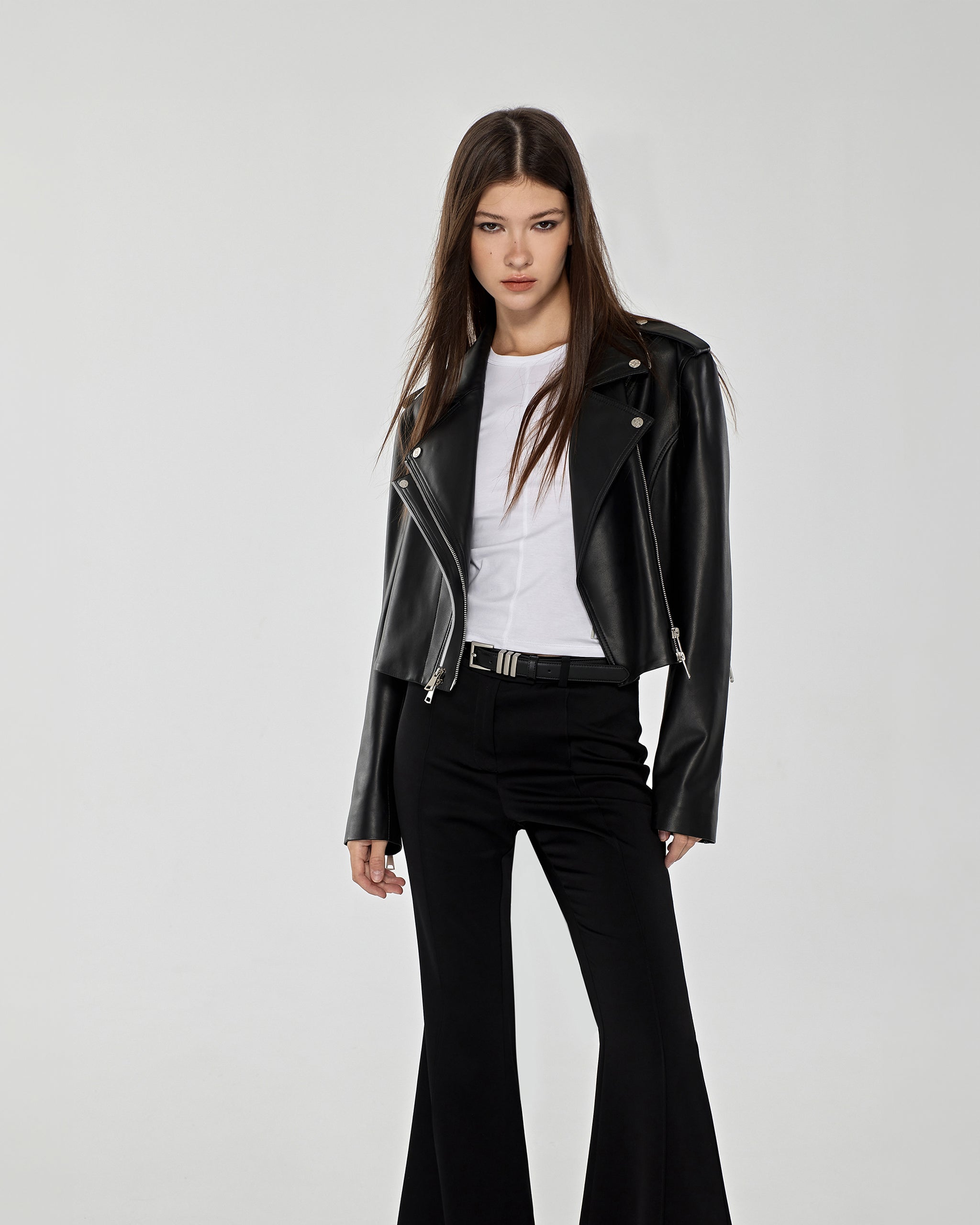 Estella Double Lapel Biker Leather Jacket