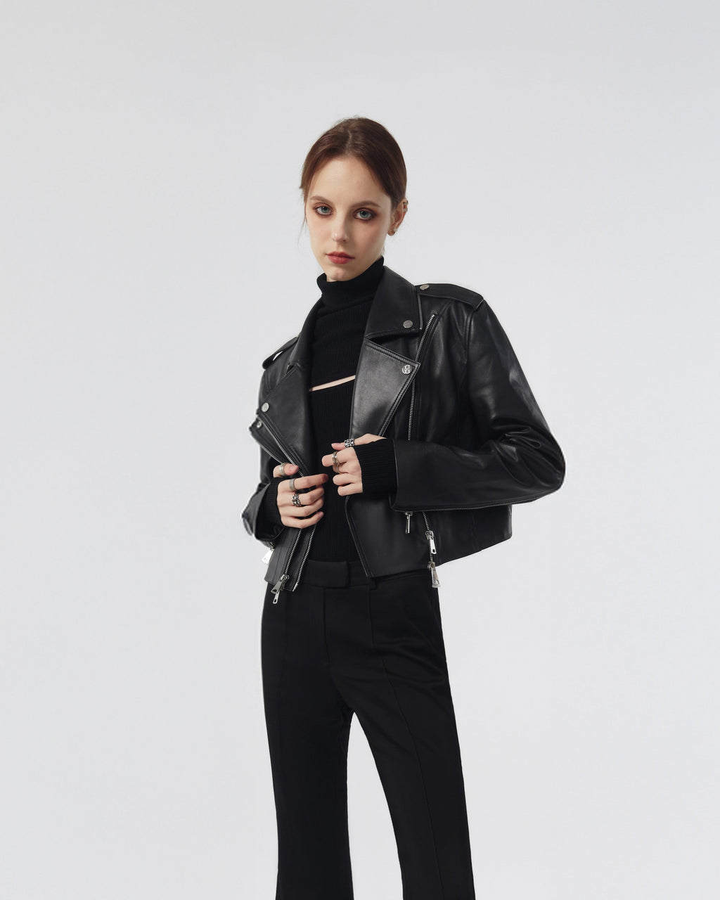 Estella Double Lapel Biker Leather Jacket