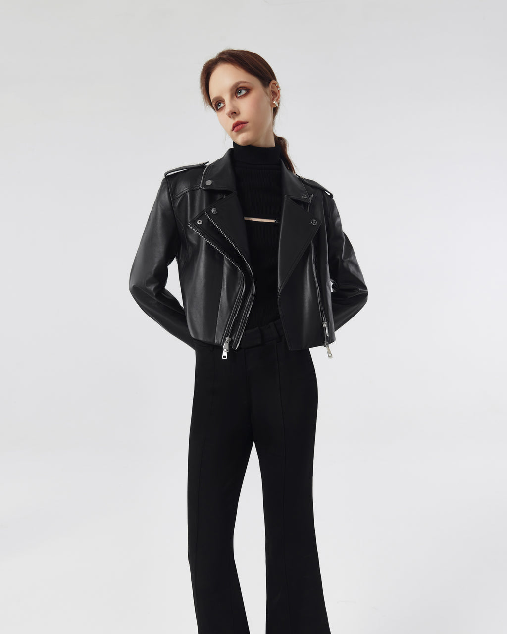 Estella Double Lapel Biker Leather Jacket