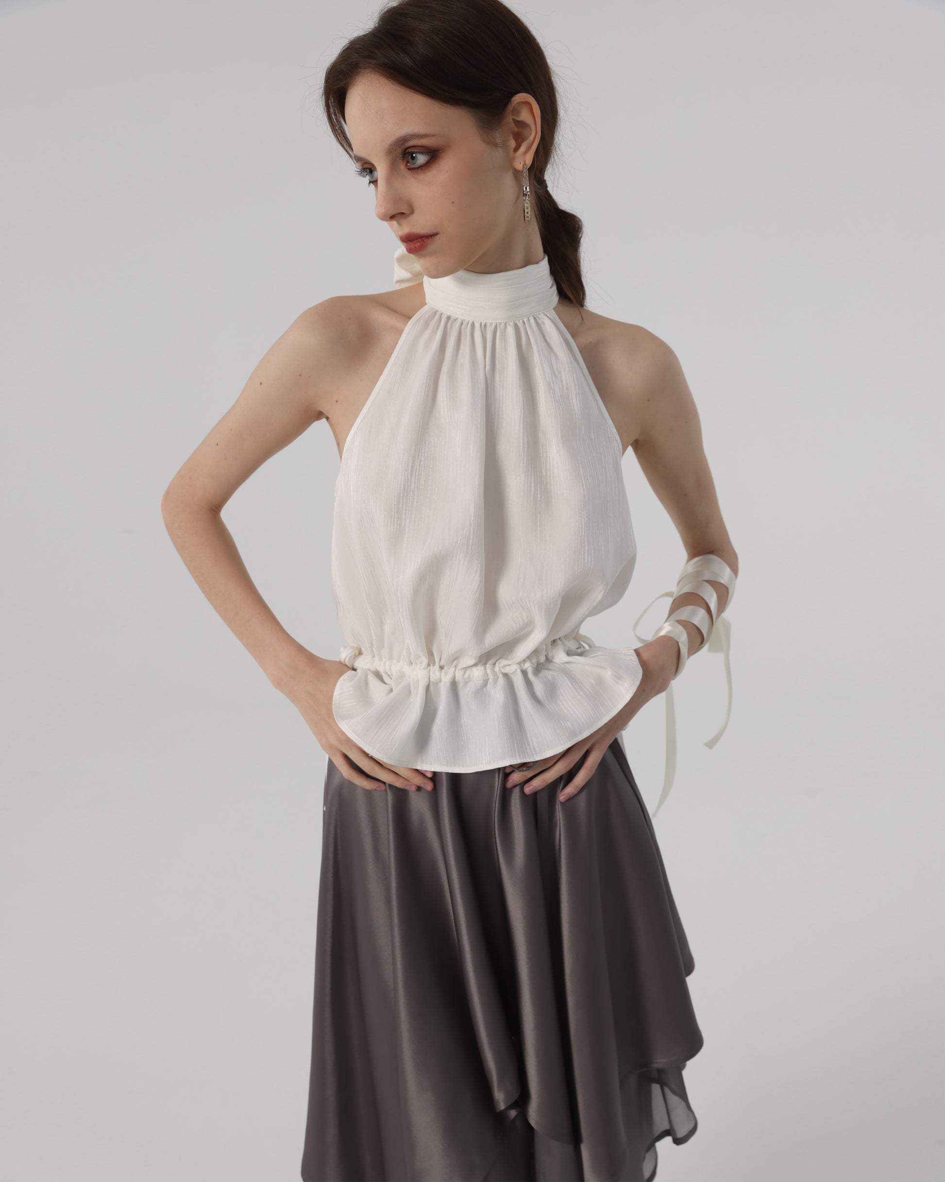 Ophelia Silk Halter Blouson Top