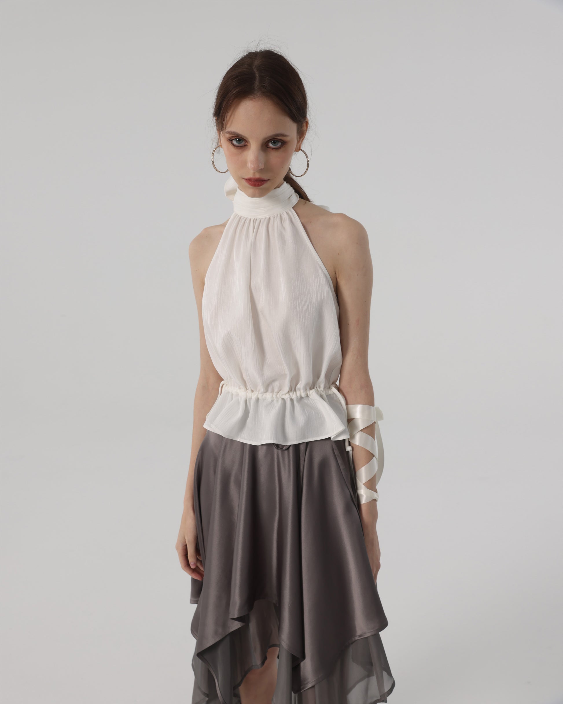 Ophelia Silk Halter Blouson Top