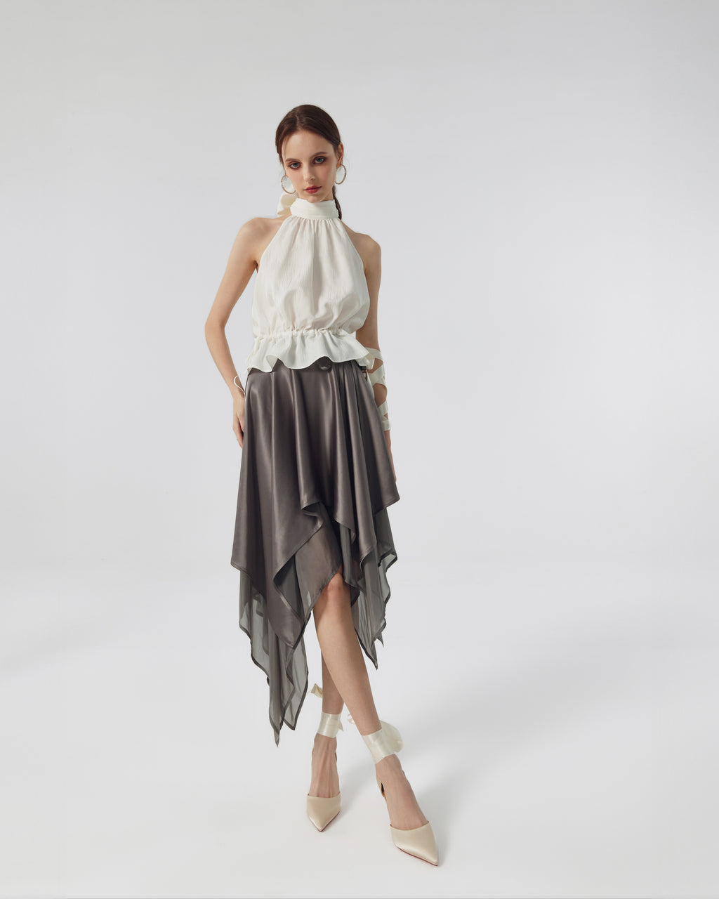 Giselle Satin Scarf-Hem Skirt