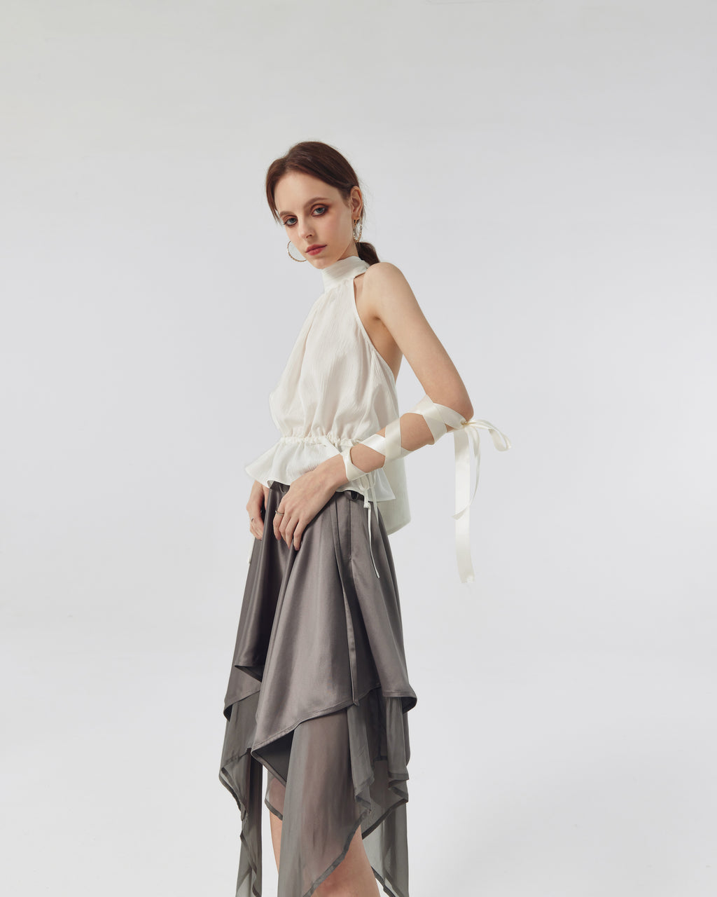 Giselle Satin Scarf-Hem Skirt