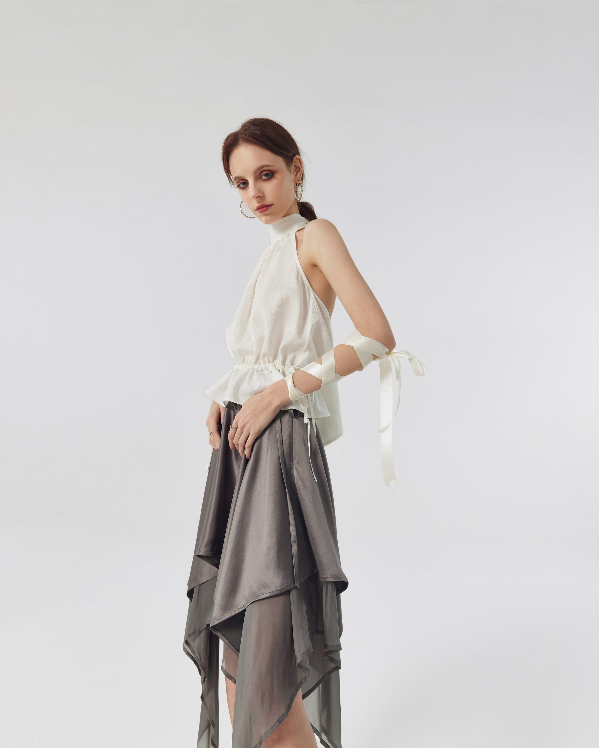 Giselle Satin Scarf-Hem Skirt