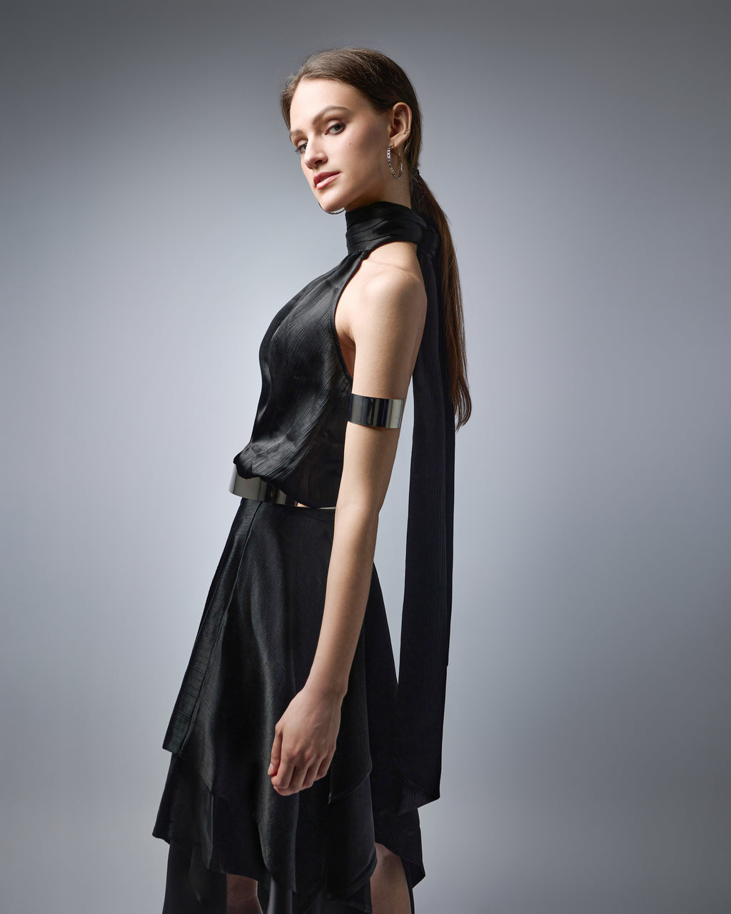 Celeste Halter Scarf-Hem Dress