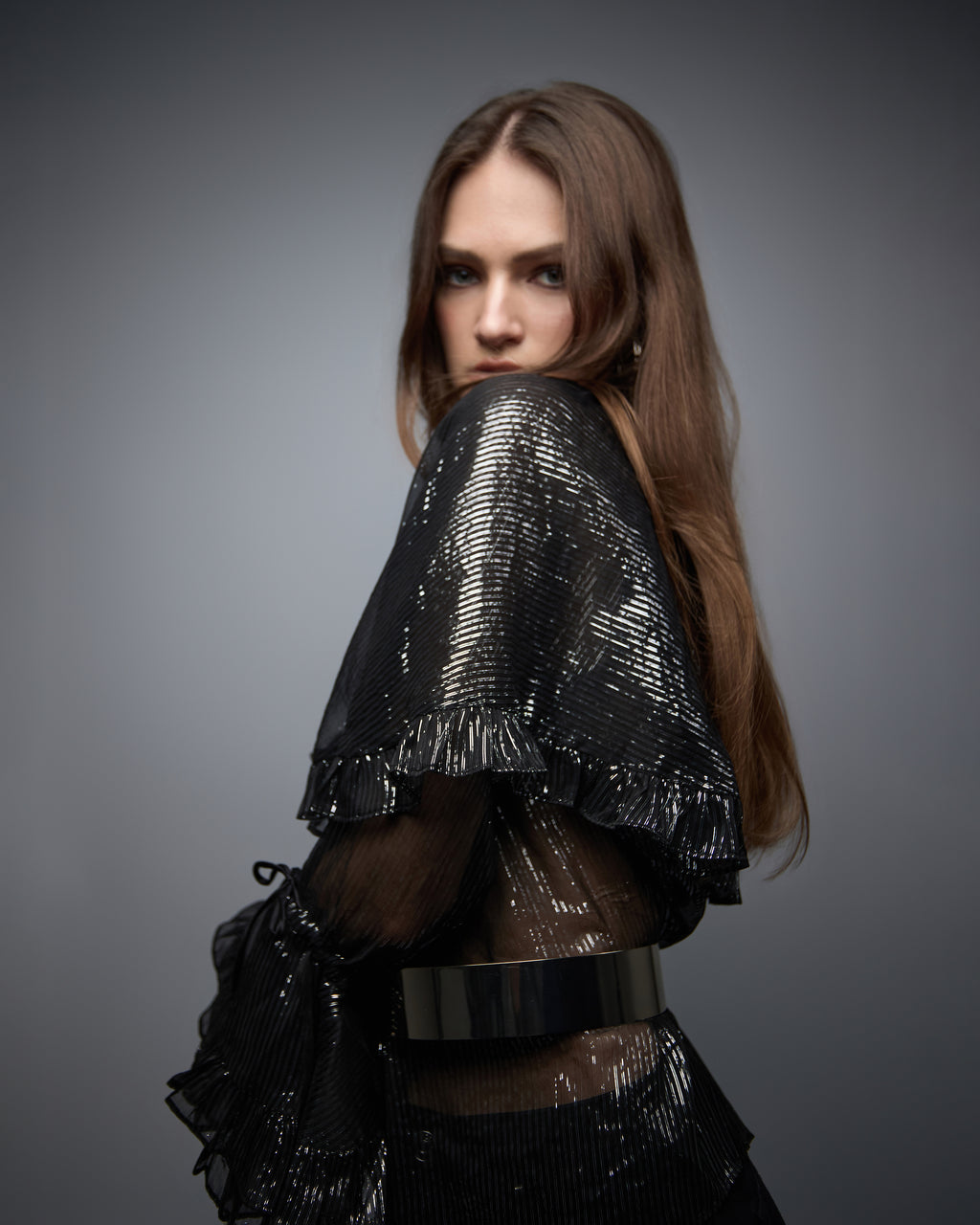 Cyra Chiffon Cape Blouse