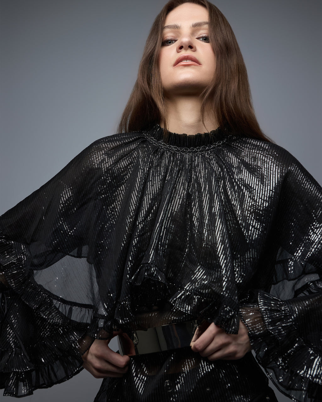 Cyra Chiffon Cape Blouse