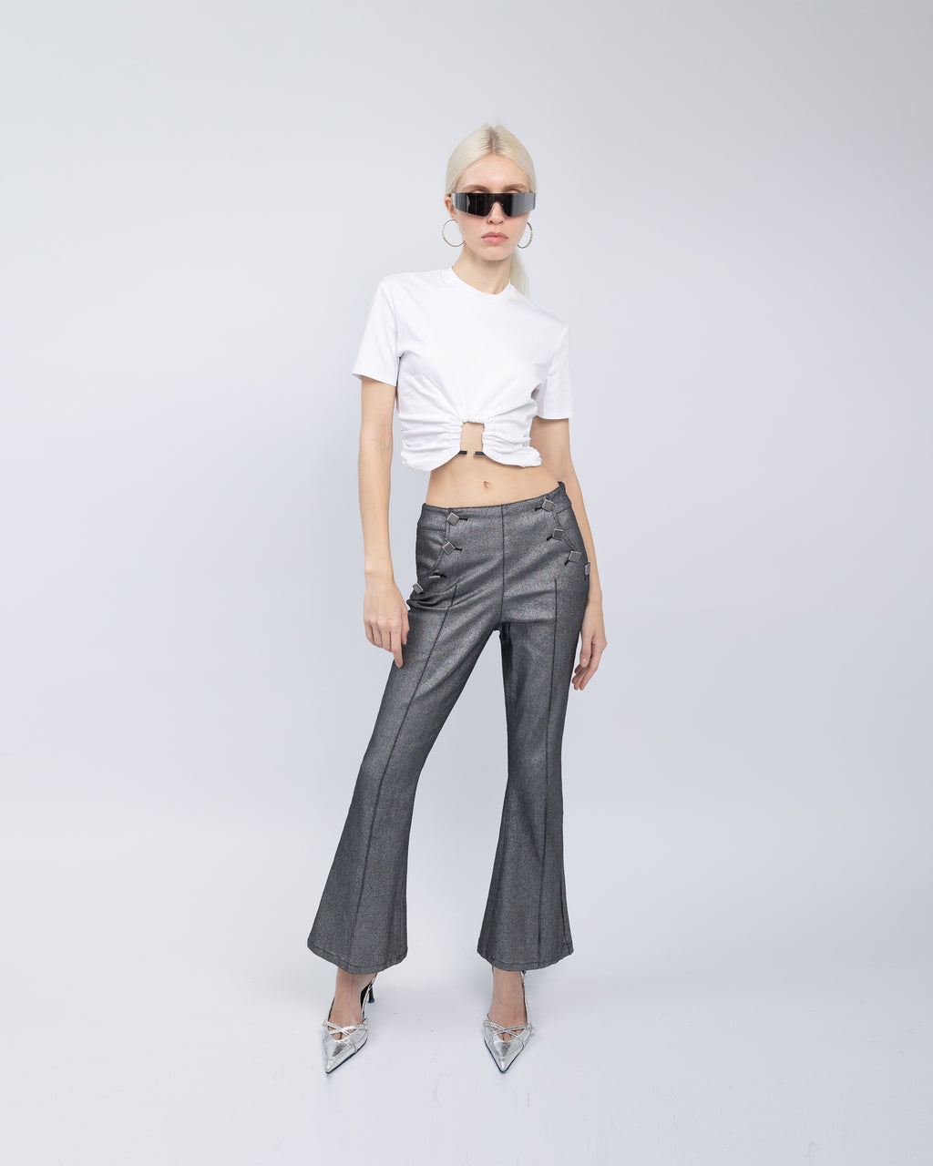 Galaxy Metallic Flared Jeans