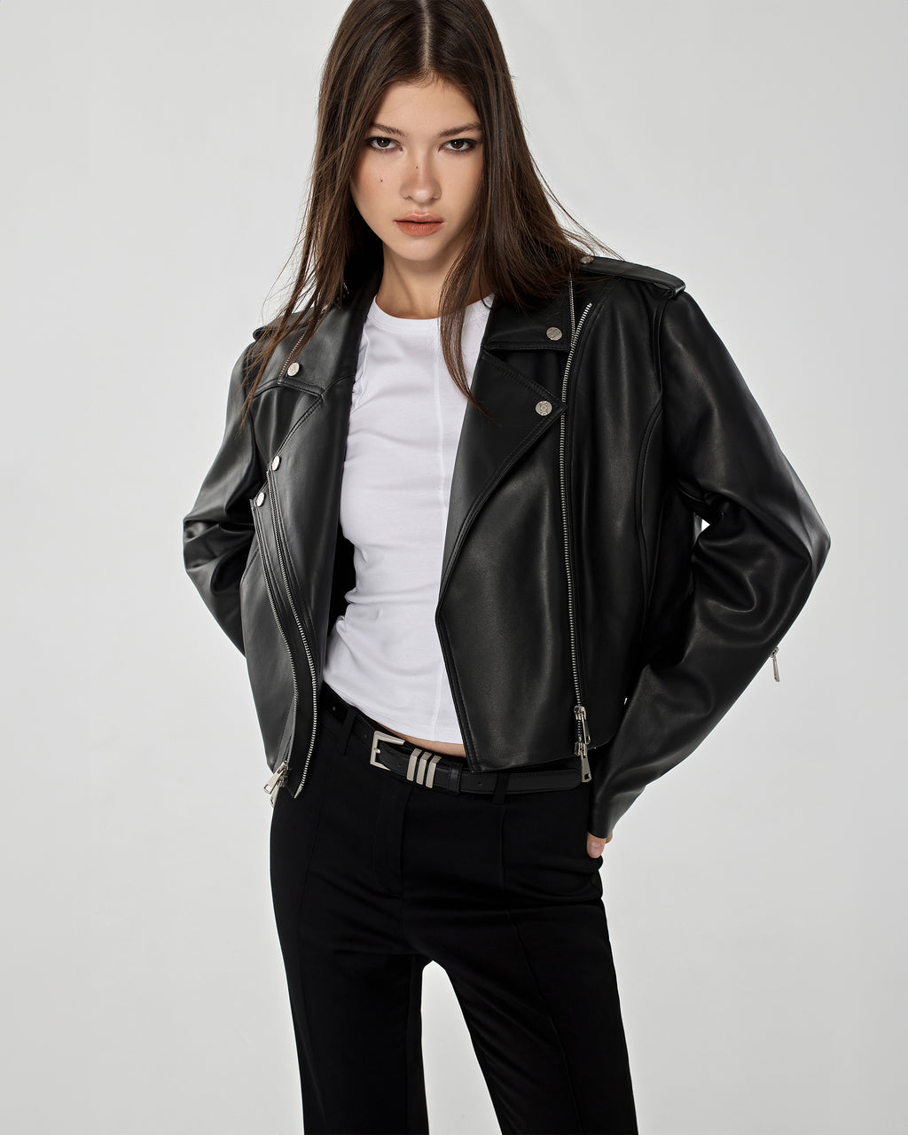 Estella Double Lapel Biker Leather Jacket image 4