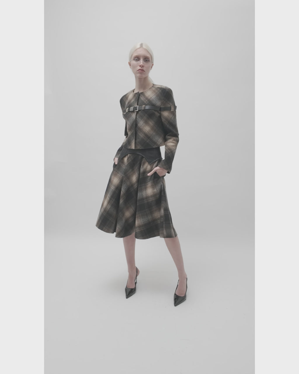 Arebella Plaid Skirt with Leather Waist Cincher